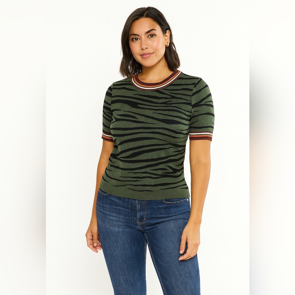 EDC Green Animal Striped Sweater